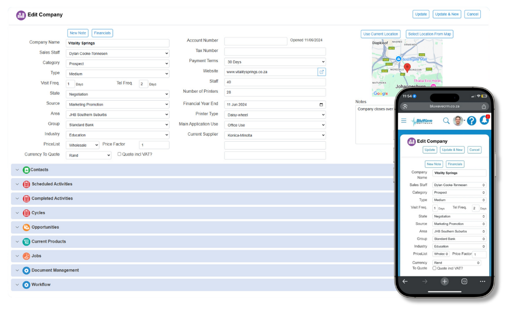 screenshot of BluWave CRM